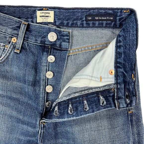 Citizens of Humanity Liya Classic Fit Crop Sz 22" Blue Distressed Summer Sleek - Picture 5 of 14